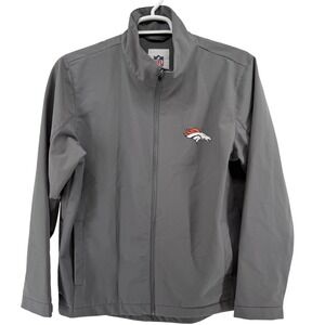 NFL Denver Broncos Mens Medium Grey Full Zip Softshell Jacket Embroidered Logo